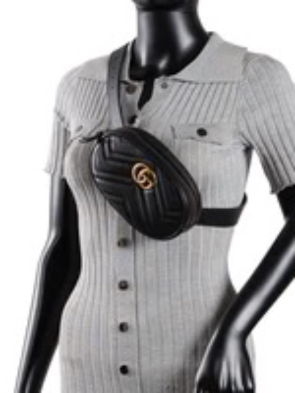 Gucci Excellent Black Marmont GG Leather Belt Bag & Certificate of Authenticity